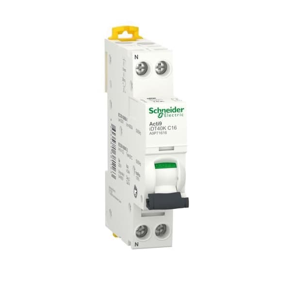 Schneider A9P71616 Neutral fasbrytare 16A Acti9 iDT40K 1P+N kurva C