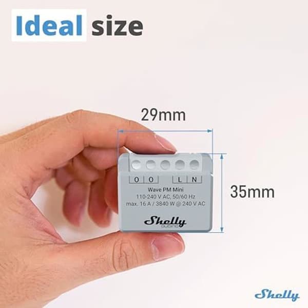 Shelly Wave PM Mini | Mikromodul Z-Wave energiförbrukningsmätare | 1 kanal 16A | Lång trådlös räckvidd | Z-Wave nav