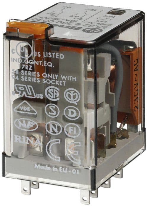 El-komponent - Finder Relämodul pluggbar 2RT 10 A 24 VAC Testknapp/Mekanisk indikator