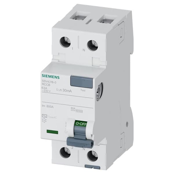 Strömbrytare - Siemens strömbrytare tillbehör - 5SV4316-0 - AVBRYTARE DIFERENSIAL 5SV, 70MM, CLASE AC, 2 POLOS, 63A, 30MA