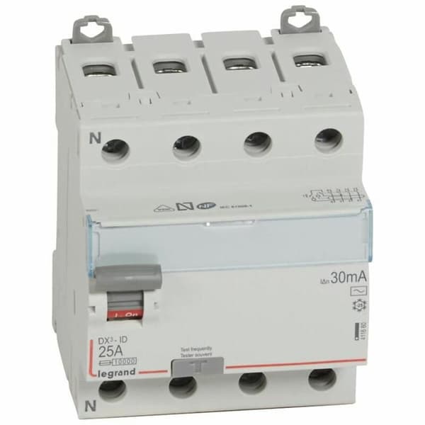 Differentialbrytare 25A 30mA typ AC DX³-ID skruv/skruv 4P 380V~ lågstart - LEGRAND