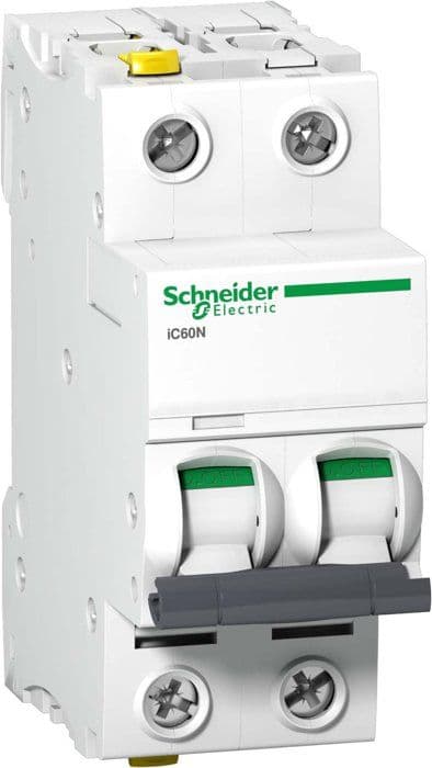 Strömbrytare - Schneider strömbrytare tillbehör - A9F04263 - Strömbrytare iC60N, 2P, 63A, C Egenskaper, Svart
