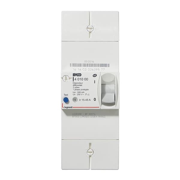 Disjoncteur - Legrand - 401000 - Båda poler 15/45A - 500MA - Inomhus