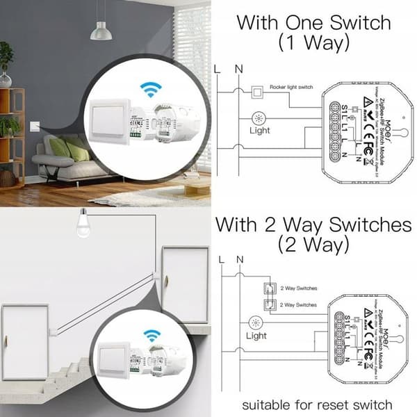 Zigbee-växelfmodul - Moes - RF - Alexa &amp; Google Home - Paket med 2