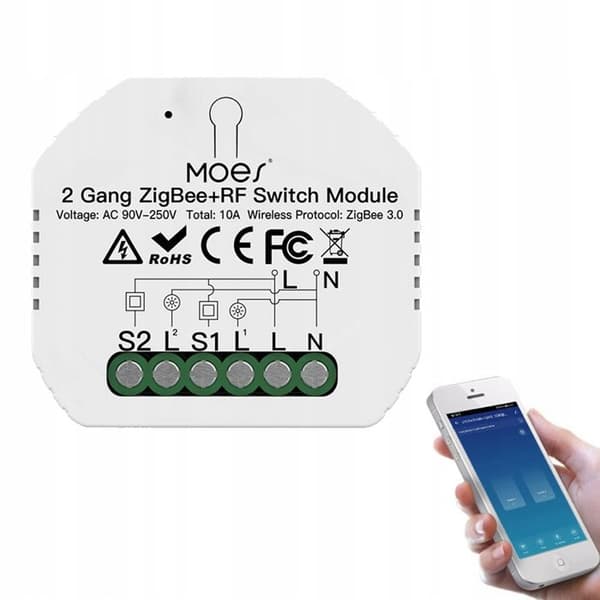 Zigbee-växelfmodul - Moes - RF - Alexa & Google Home - Paket med 2