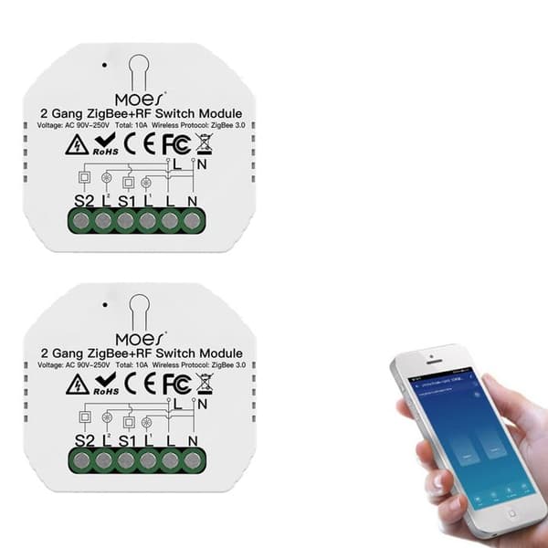 Zigbee-växelfmodul - Moes - RF - Alexa &amp; Google Home - Paket med 2