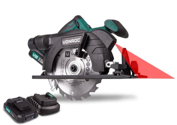 VONROC Batteri rundsav 20V - 150mm | inkl. 2x 2.0Ah batterier og oplader