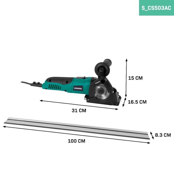 VONROC Dyksav - Mini-cirkelsav - 500W | Ø85mm | Med styreskinne | Inkl. Tilbehør og Savklinger 3 stk.