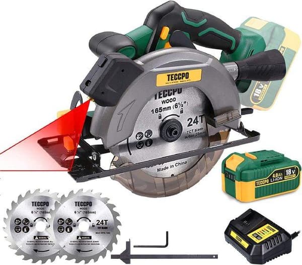 Trådløs Elektrisk Rundsav 18V - 4Ah Batteri, Laser Guide, Justerbar Bundplade