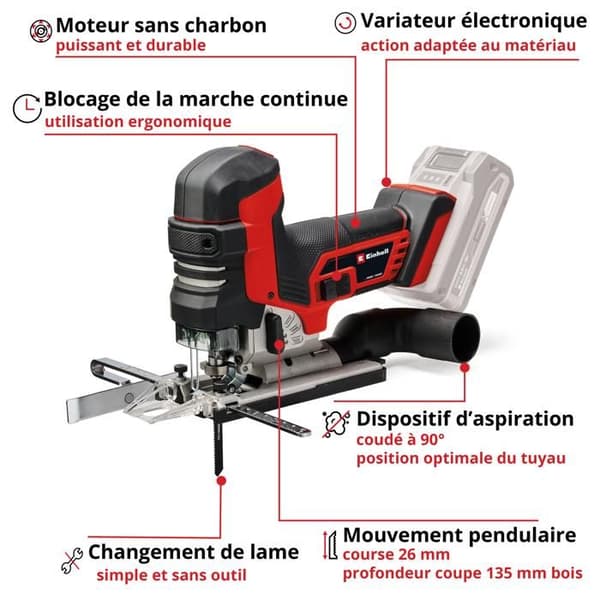 Einhell Professional Trådlös sticksåg TP-JST 18/135 Li BL Power X-Change (18V, med 3 blad) Levereras utan batteri eller laddare