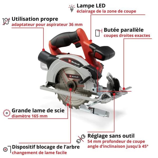 Sladdlös cirkelsåg - EINHELL - TE-CS 18/165-1 Li - 18V - 65 mm skärdjup