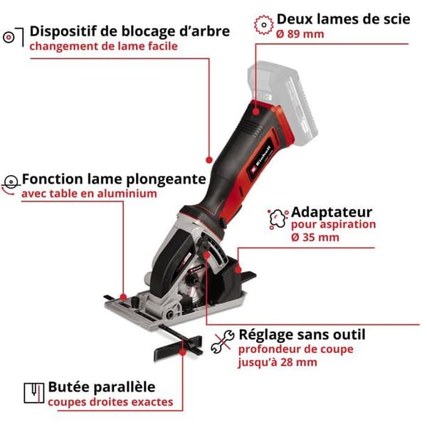 Einhell Cirkelsåg 89mm utan sladd TE-CS 18/89 Li-Solo Power X-Change (18V, 89 mm diameter) Levereras utan batteri eller laddare