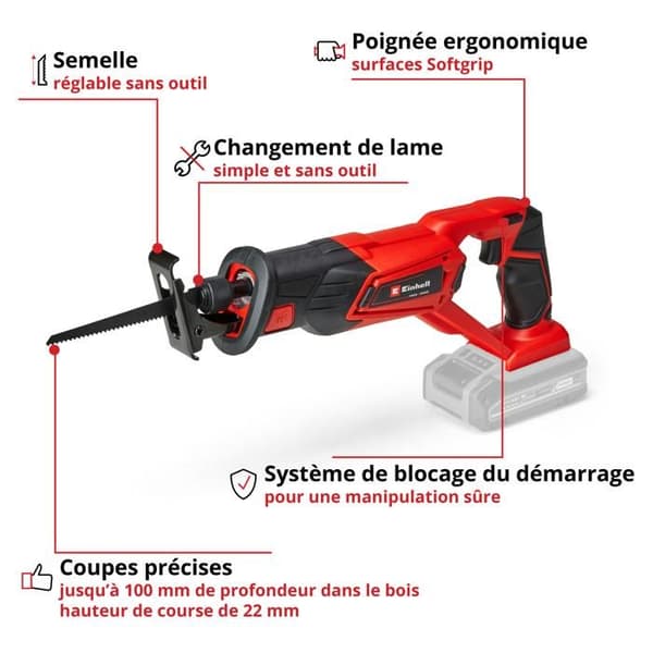 Einhell Sladdlös sågbjörn TE-AP 18 Li Solo -Power X-Change (18V, Slagningshöjd 22 mm) Levereras utan batteri och laddare