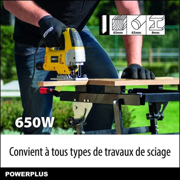 Powerplus Elektrisk Sticksåg på 650 W POWX0331 - Sticksåg med Justerbart Glid 3000 min-1 - med 3 Tillbehör