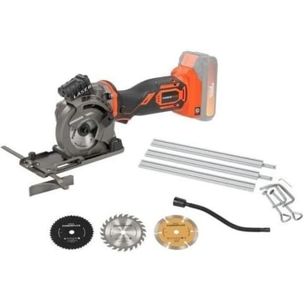 Mini cirkelsåg utan sladd 20V + styrskena + 3x blad - DUAL POWER POWDP25400 - Levereras utan batteri.