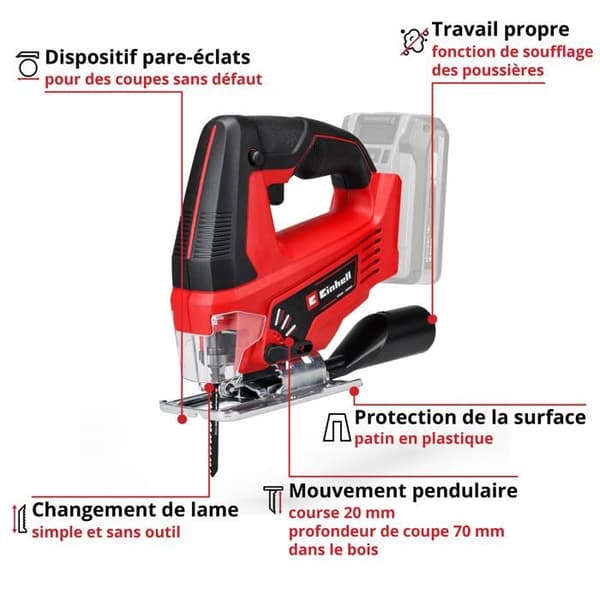 Einhell Sticksåg utan sladd TC-JS 18 Li - Solo Power X-Change (18V) Levereras utan batteri eller laddare
