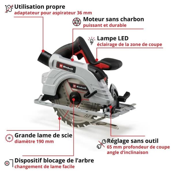 Einhell Professional Cirkel såg 190mm trådlös TP-CS 18/190 Li BL-Solo Power X-Change (18V) Levereras utan batteri eller laddare