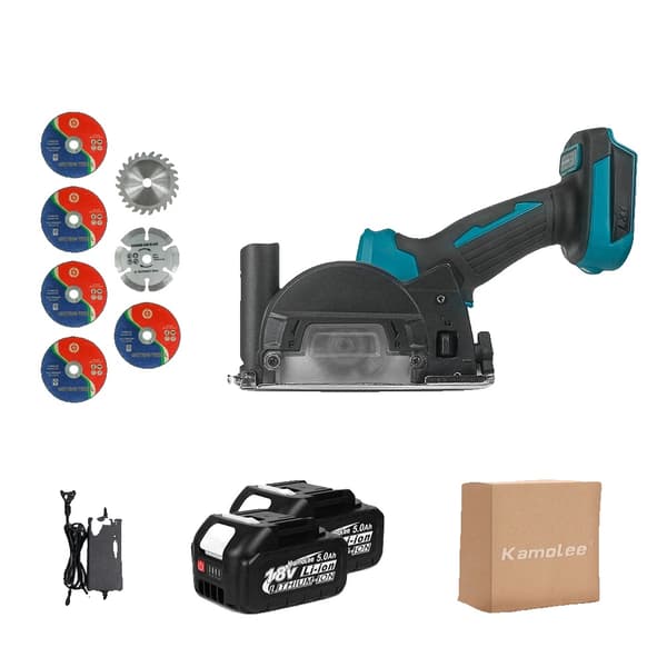 Borstlös elektrisk cirkelsåg, kompakt 3-tumsdesign, inkluderar 2x5,0Ah batterier,2x5,0Ah batteri, EU