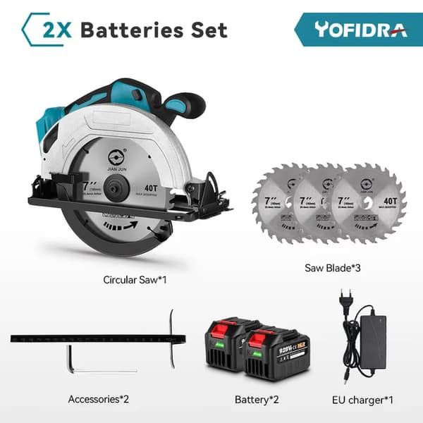 Elektrisk Cirkelsåg, Borstlös Motor, Trådlös, 2-928VF batteri