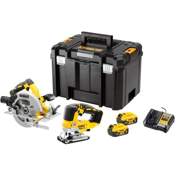 Pack verktyg utan sladd - sticksåg + cirkelsåg - DEWALT - med 2 batterier 18V 5.0Ah - laddare - TSTACK - DCK2012P2T-QW