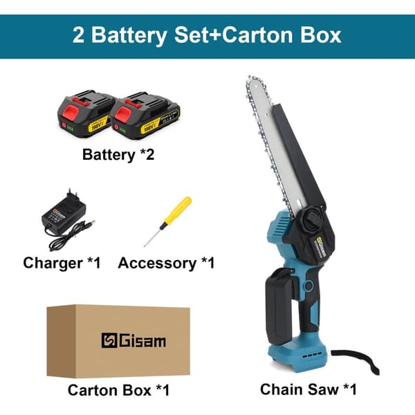 Kedjesåg, Borstlös Motor, Batteridriven, Komplett Set,2 Batteri