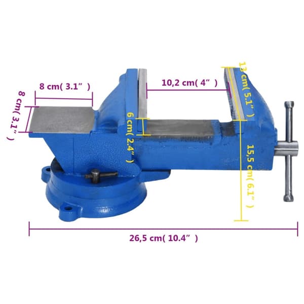 vidaXL Ruuvipenkki sininen 125 mm valurauta