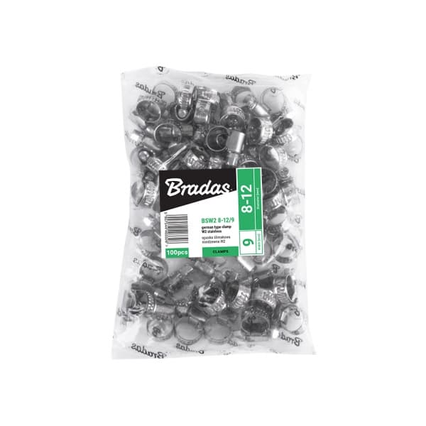 Sæt med 100 produkter. Rustfri zebra slangeklemme BRADAS 12-22mm