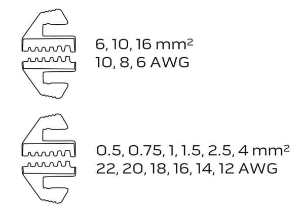 Krympetang til ferruleterminaler 0,5-16 mm2 (22-6 AWG)