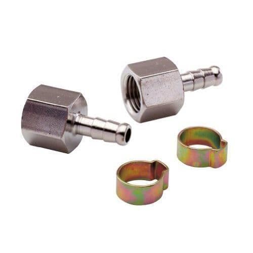 Mecafer 156025 Ändstycke för slang 1/4 f 6 x 11 2 stycken + klämmor