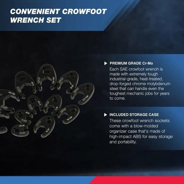 Neiko - 03323A - (R)03323A 3/8" och 1/2" Drive SAE Crowfoot skiftnyckelsats, Cr-Mo, | Set med 12 delar