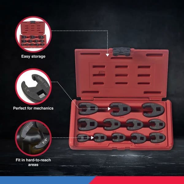 Neiko - 03323A - (R)03323A 3/8" och 1/2" Drive SAE Crowfoot skiftnyckelsats, Cr-Mo, | Set med 12 delar