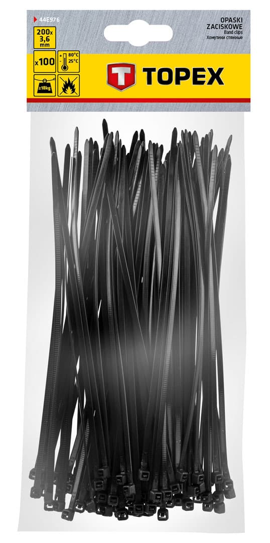Nippusiteet 3,6 x 200 mm, 100 kpl, musta
