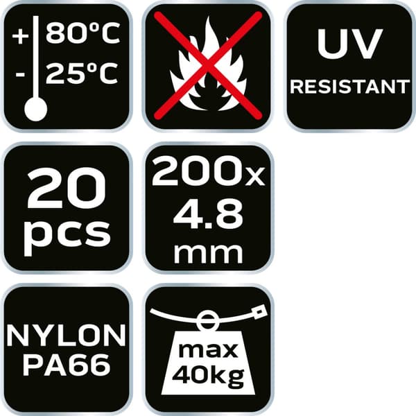 EXTREME nippusiteet 4,8 × 200 mm, musta, 20 kpl.