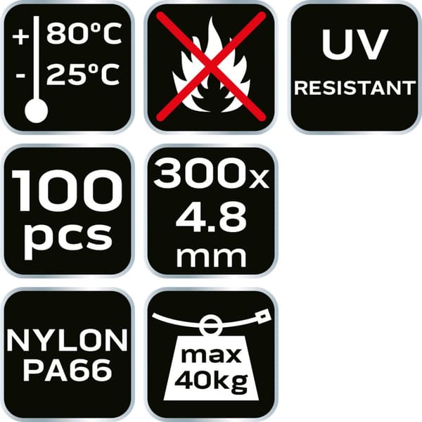 EXTREME nippusiteet 4,8 x 300 mm, musta, 100 kpl.