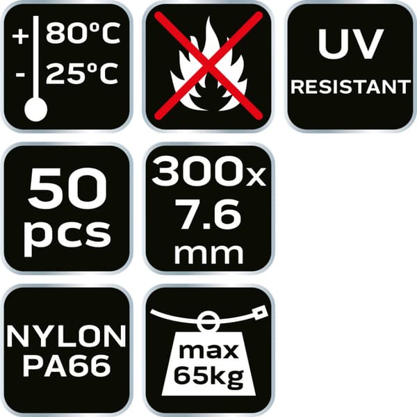 EXTREME nippusiteet 7,6 × 300 mm, musta, 50 kpl.