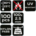 Pikkukuva 1 / 10: EXTREME nippusiteet 2,5 × 100 mm, valkoinen, 100 kpl.