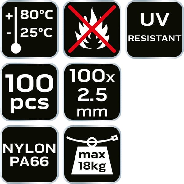 EXTREME nippusiteet 2,5 × 100 mm, valkoinen, 100 kpl.