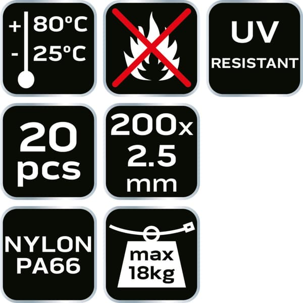 EXTREME nippusiteet 2,5 × 200 mm, valkoinen, 20 kpl.