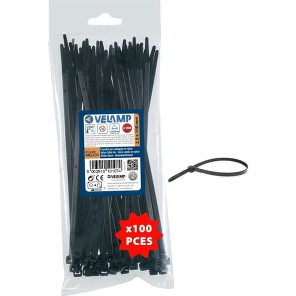 Nylonbindningar - VELAMP - 2,5x100 - Svart - Förpackning med 100
