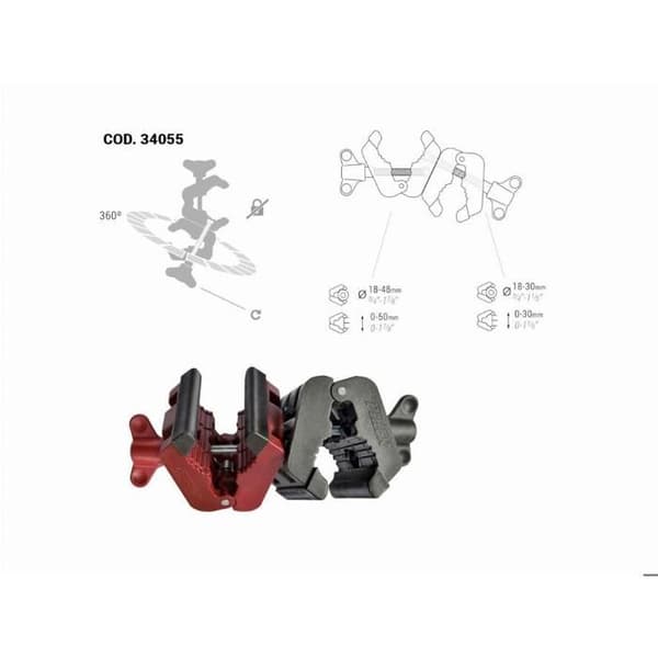 Multiklämma dubbel vinklad - Piher - 34055 - Röd och Svart - Nylon och Stål - 18 till 48 mm