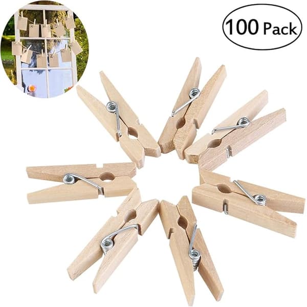100 luonnonpuusta valmistettua klipsiä, koko 3,5 * 0,6 cm, sopivat askarteluun, koristemaalauksiin, häihin ja muihin tilaisuuksiin.