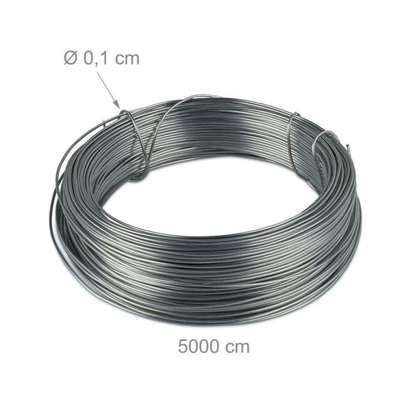 Relaxdays ligaturtråd, 2-pack, Ø 1mm, 50m lång, förzinkad, tunn, för trädgård & hantverk, rostfri, stål, silver