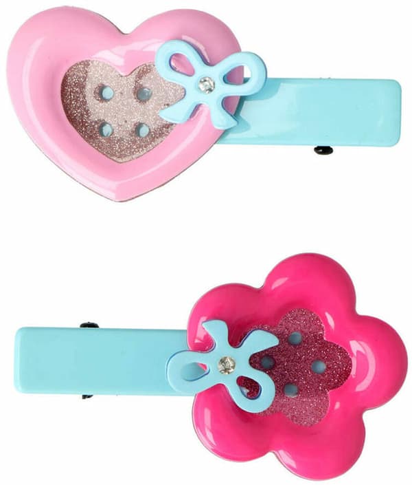 Hair Clips Inca   Flower Heart Buttons (2 Pieces)