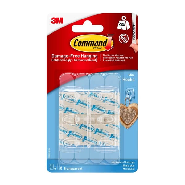 3M Command Transparenta självhäftande strips med transparenta Minikrokar