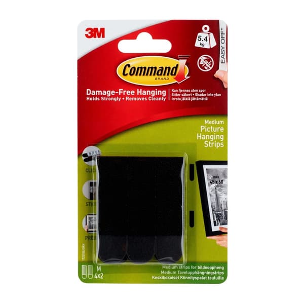 3M Command Limstrimler for Bildeoppheng, 4 sett med middels striper, svart
