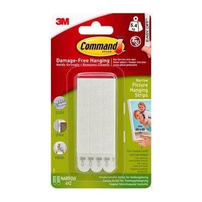 3M Command Smala självhäftande strips för bildhäng, 4 sätt, vita