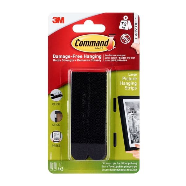 3M Command Adhesive Strips for Picture Hanging, 4 sett store, svart