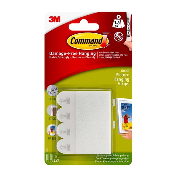 3M Command limstrimler for bildeoppheng, 4 sett, små, hvite