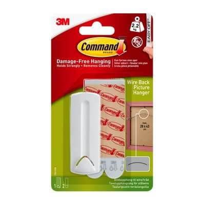 3M Command Billedophæng til Wire, 1 ophæng, 2 store strips, vandbestandig, hvid