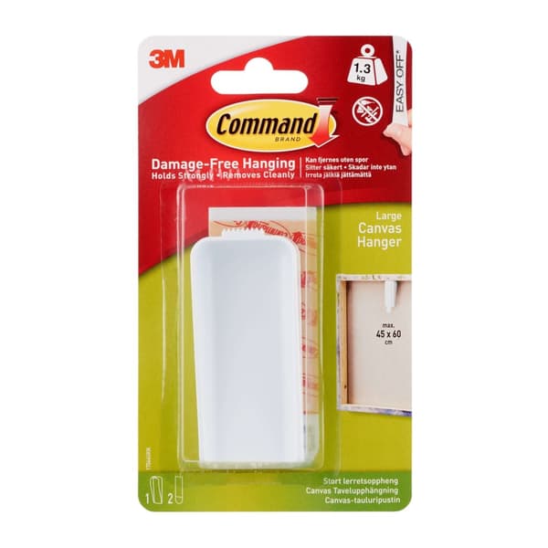 3M Command Stor canvashängare, 1 hängar, 2 självhäftande strips, vit